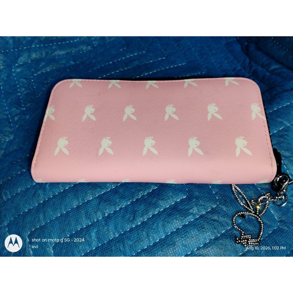 Playboy Womens Pink Bunny Logo Zip Around Wallet Faux Leather 8x4 - Picture 4 of 6